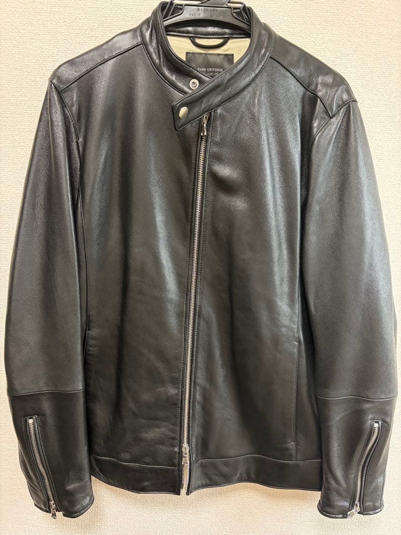 ナノ・ユニバース　ラムレザー　シングルライダースジャケット
