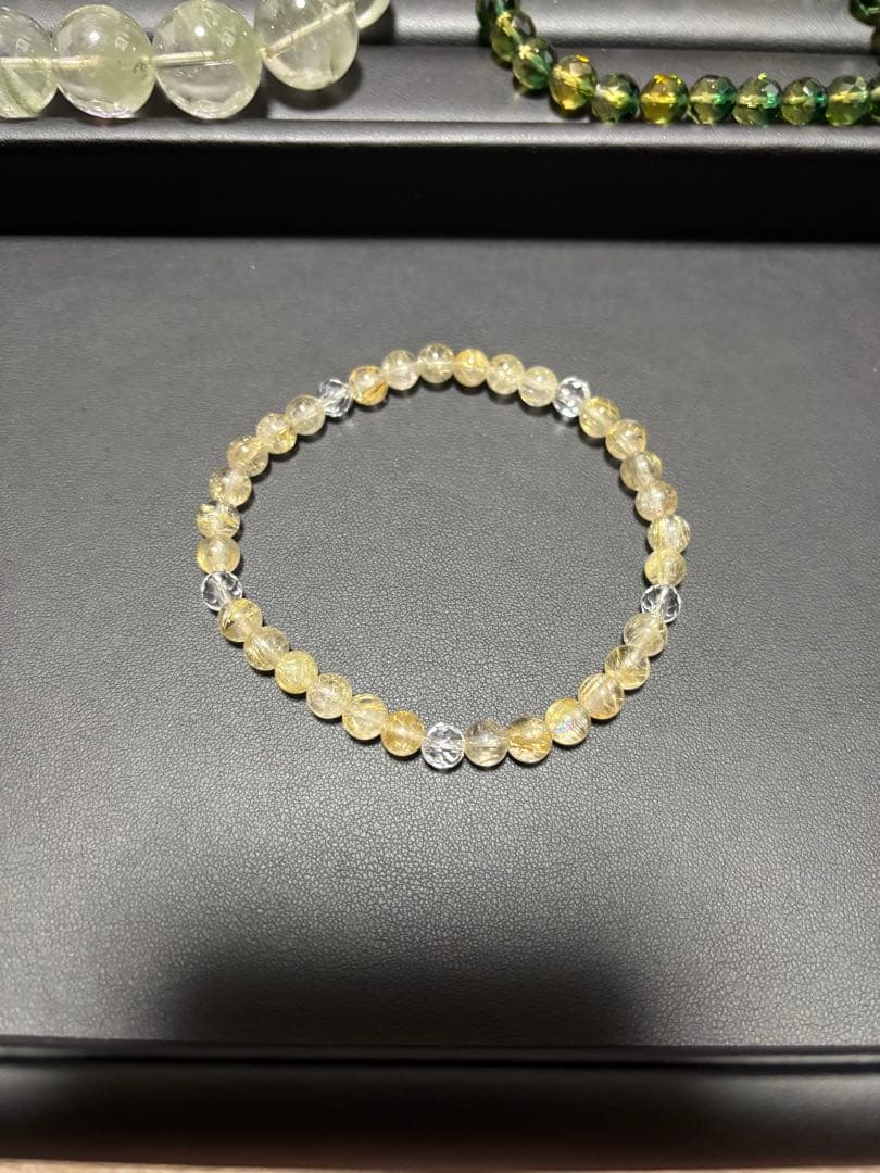 N ルチルクォーツ カット水晶 天然石ブレスレット パワーストーン6mm