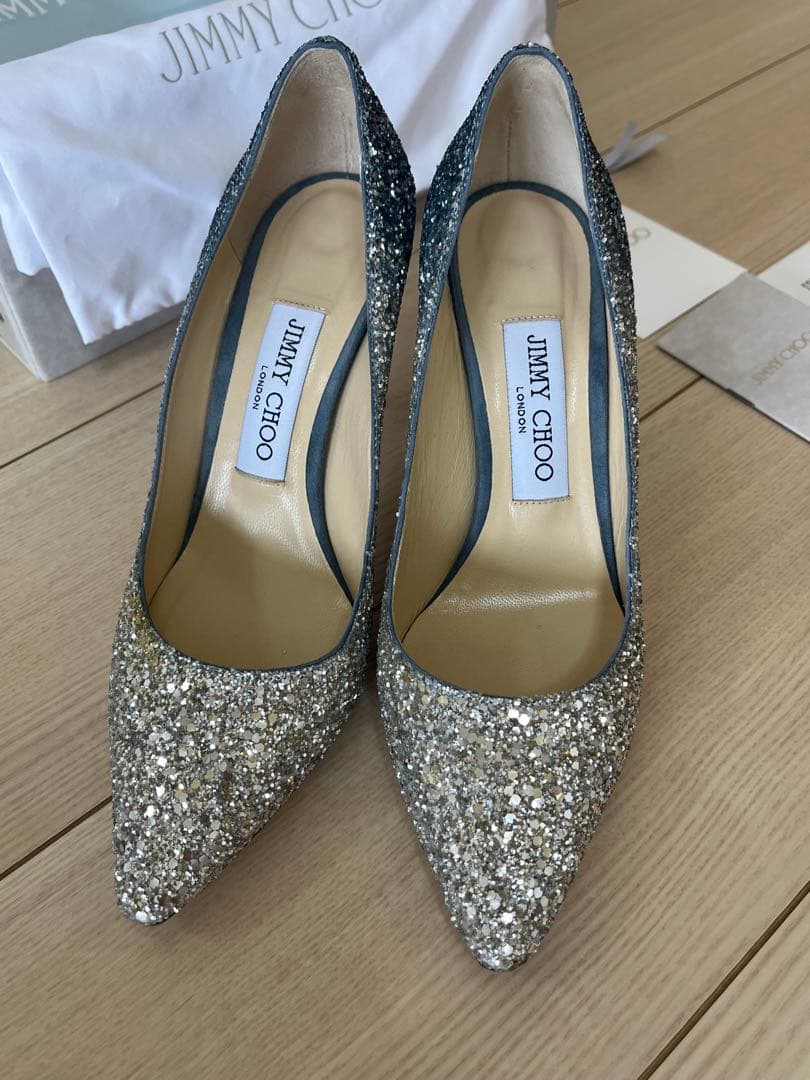 ※魂　JIMMY CHOO グリッター ハイヒール　ブルー　ネイビー