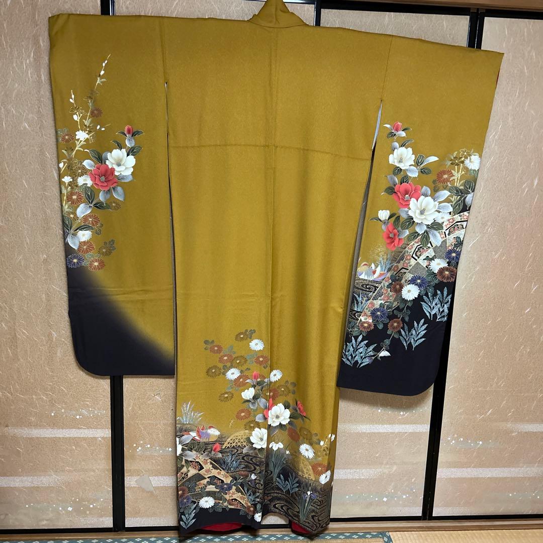 正絹 振袖 長襦袢 セット 辛子色　成人式