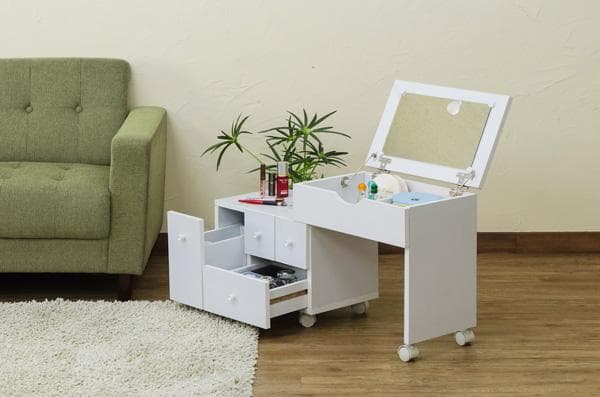 【新品・送料無料】スライド式コスメワゴン　DBR/WH