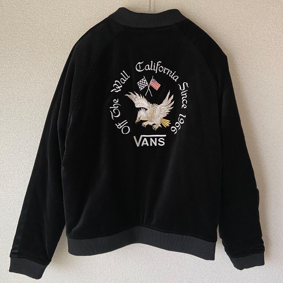 VANS バンズ スカジャン 別珍 ベロア M 刺繍 黒 ブラック