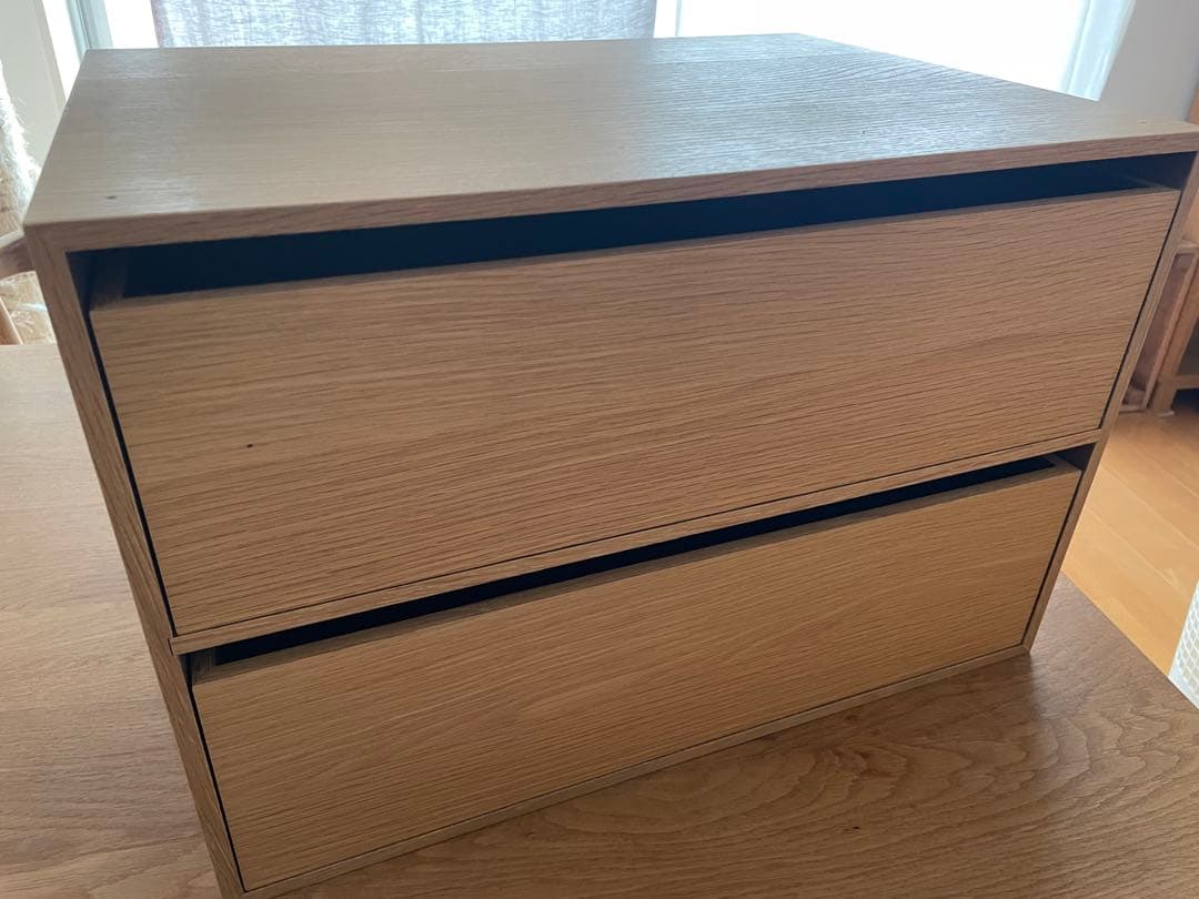 無印良品　木製収納ケース　引出し式　2段　ワイド　ナチュラル　オーク材③