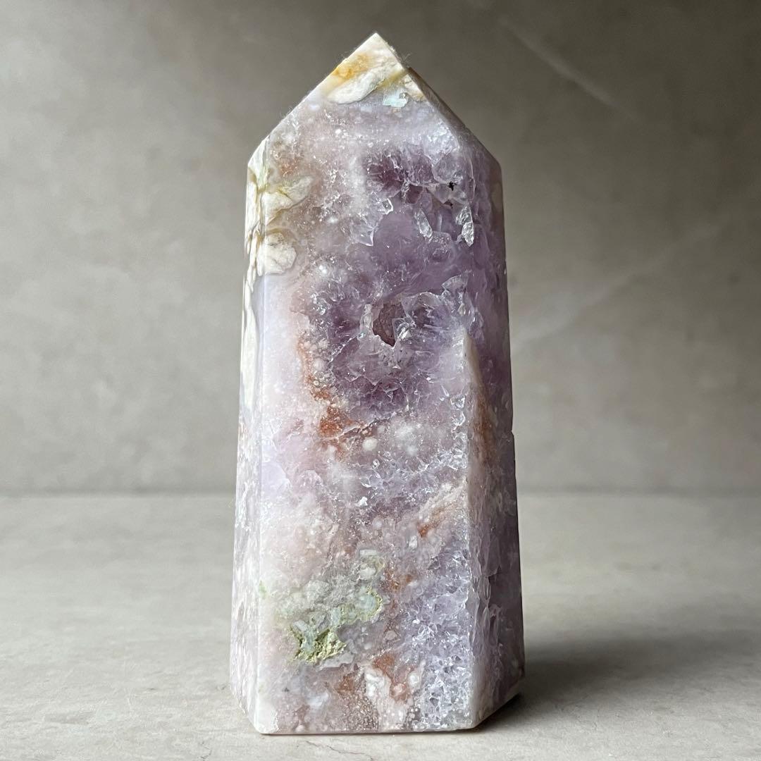 ピンクアメジスト　フラワーアゲート　桜瑪瑙　共生　ポイント　タワー　天然石