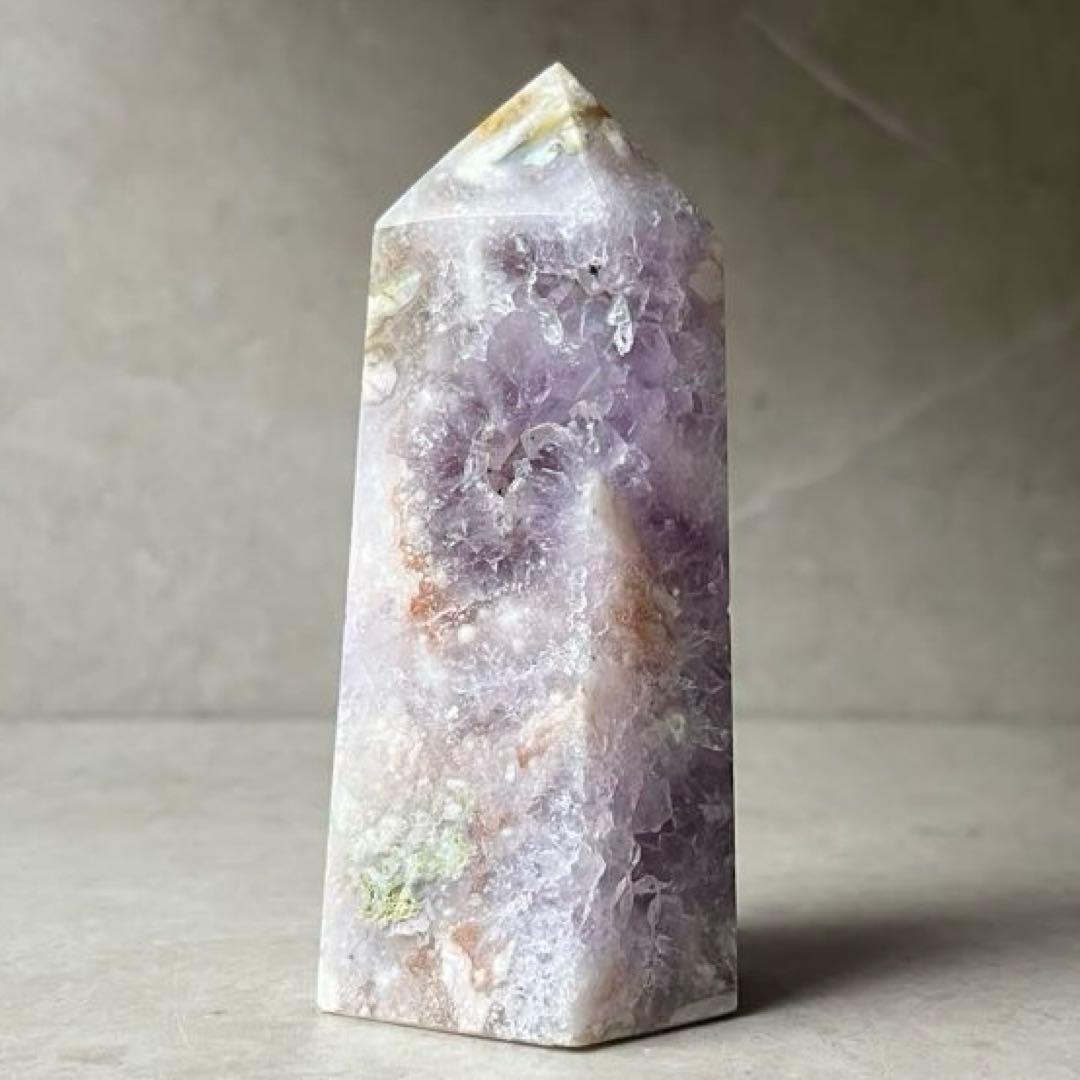 ピンクアメジスト　フラワーアゲート　桜瑪瑙　共生　ポイント　タワー　天然石