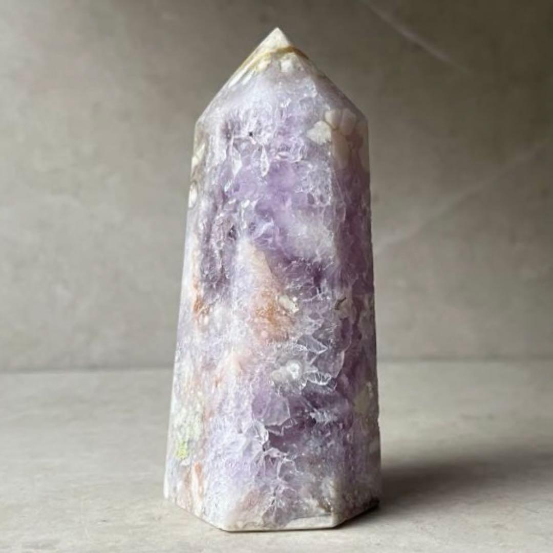 ピンクアメジスト　フラワーアゲート　桜瑪瑙　共生　ポイント　タワー　天然石