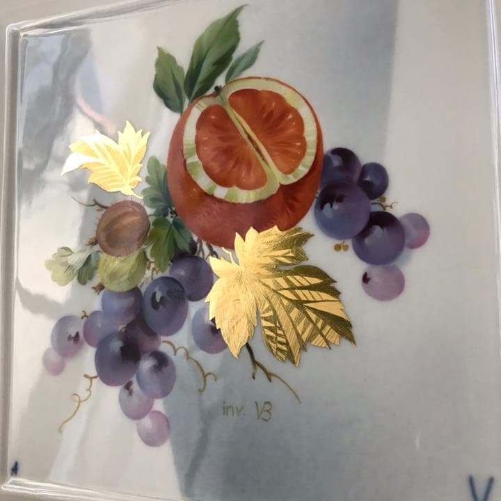 マイセン  大型 陶板 プラーク　フルーツ　金彩
