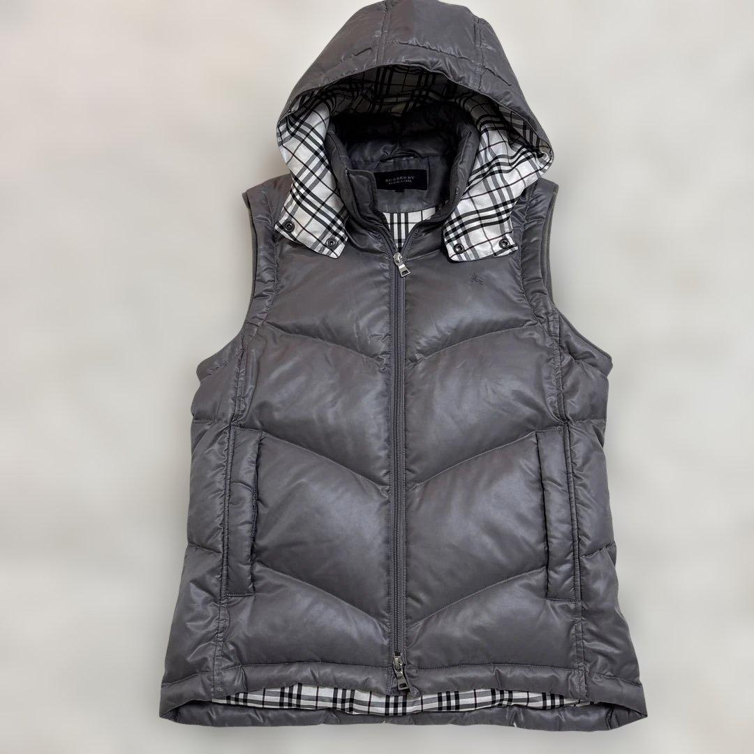 バーバリー　ブラックレイベル　ダウンベストフード付　グレー　L寸