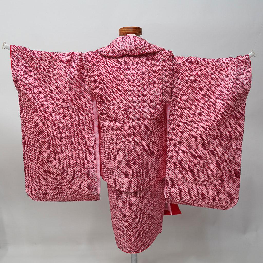 七五三 三歳 女児 正絹 総絞り 被布着物フルセット 赤色 お仕立て無料