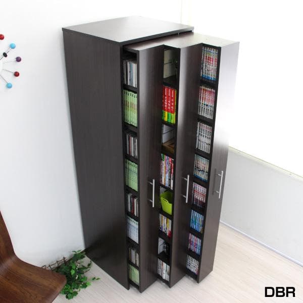 【新品・送料無料】3連 スリムラック ハイタイプ　本棚 薄型 スライド ホワイト