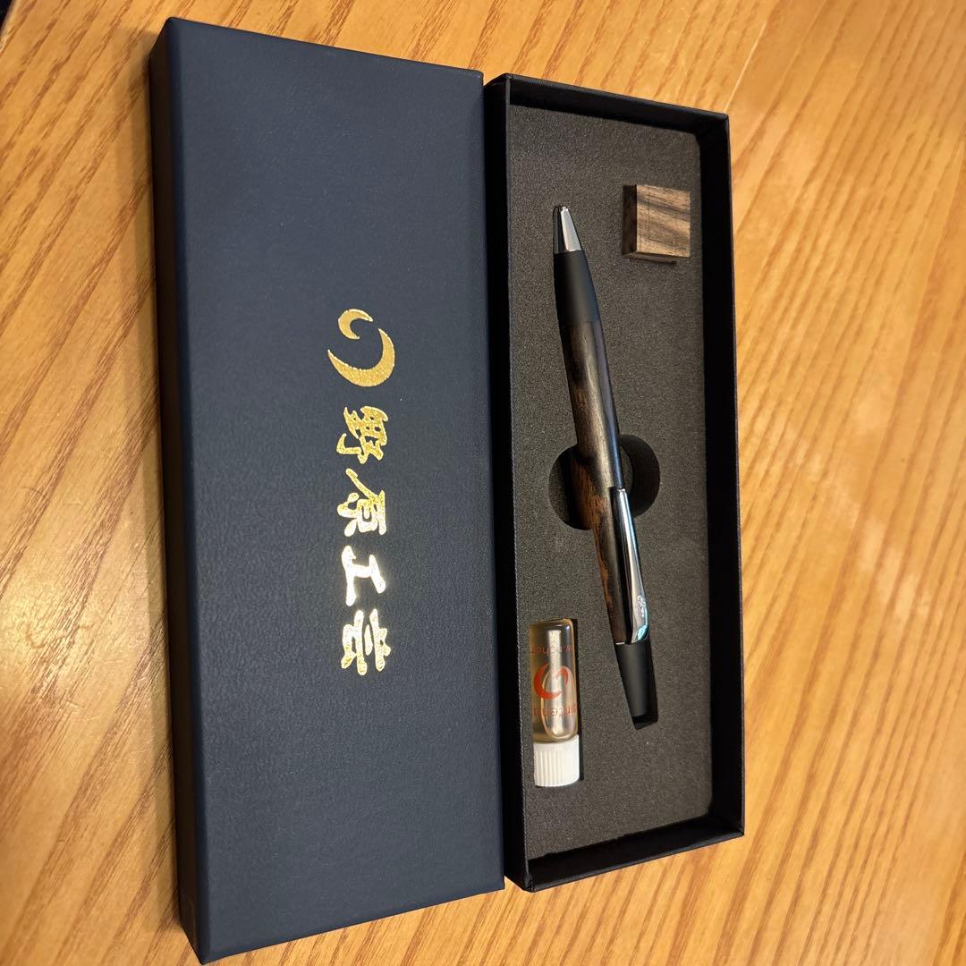 野原工芸　ロータリーボールペン黒柿