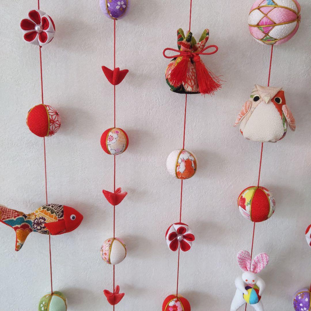 ちりめん細工　お雛様お祝い壁掛け下げ飾り　(大)　7下げ