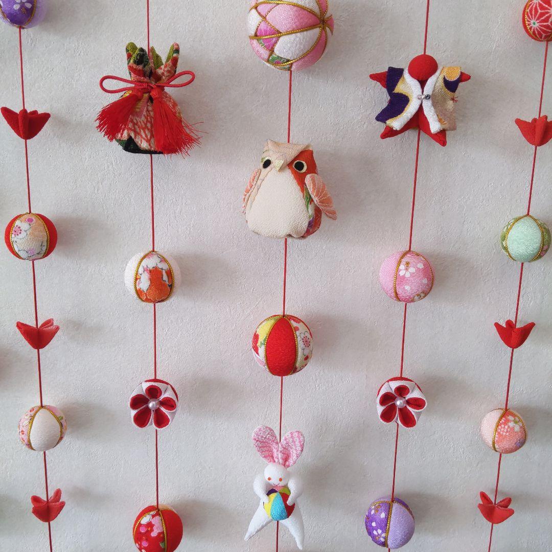 ちりめん細工　お雛様お祝い壁掛け下げ飾り　(大)　7下げ