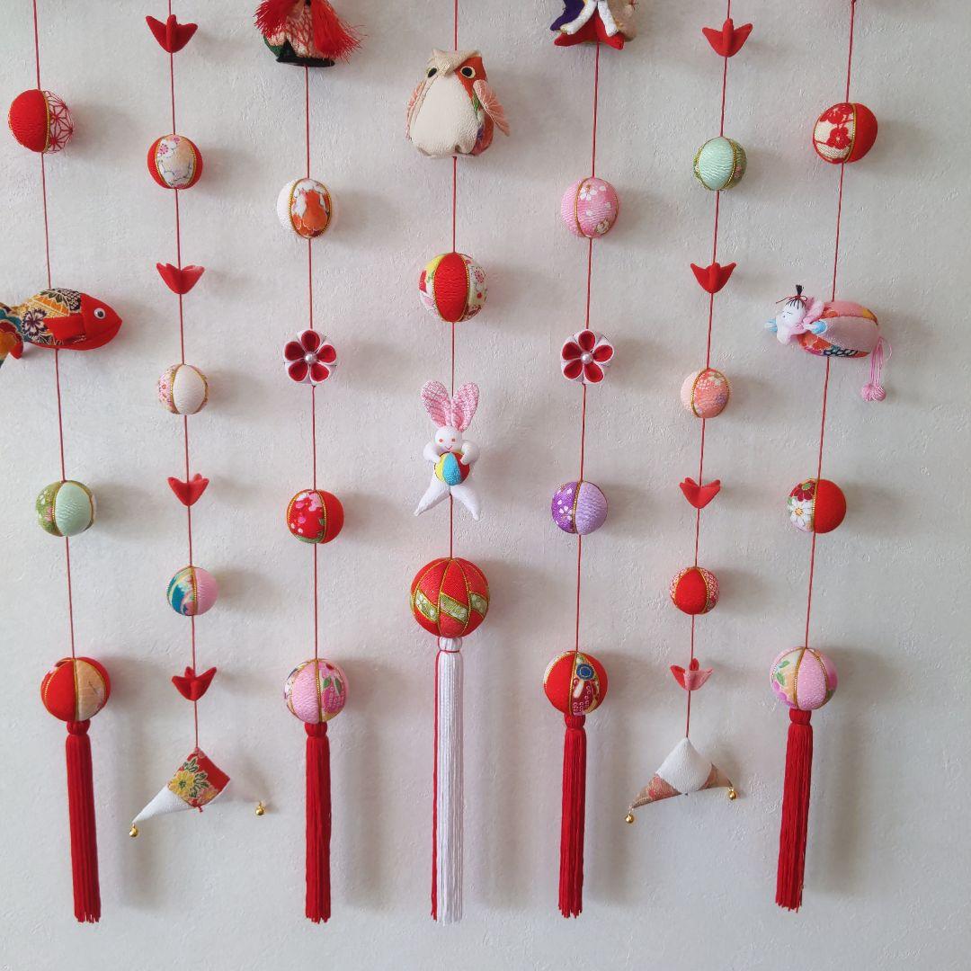 ちりめん細工　お雛様お祝い壁掛け下げ飾り　(大)　7下げ