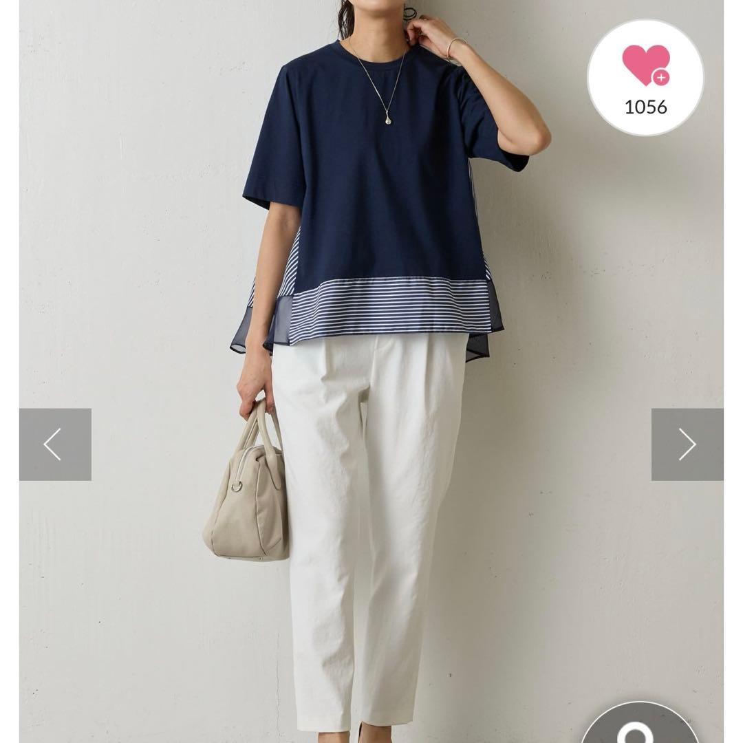 BEARDSLEY ストライプコンビカットソー 半袖　ネイビー新品タグ付き