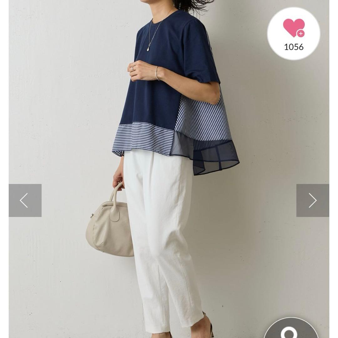 BEARDSLEY ストライプコンビカットソー 半袖　ネイビー新品タグ付き