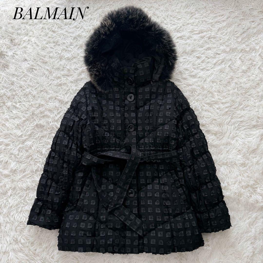 4WAY⭐︎BALMAIN立体総柄 軽量フォックス ファー ロゴボタン 高級ダウン