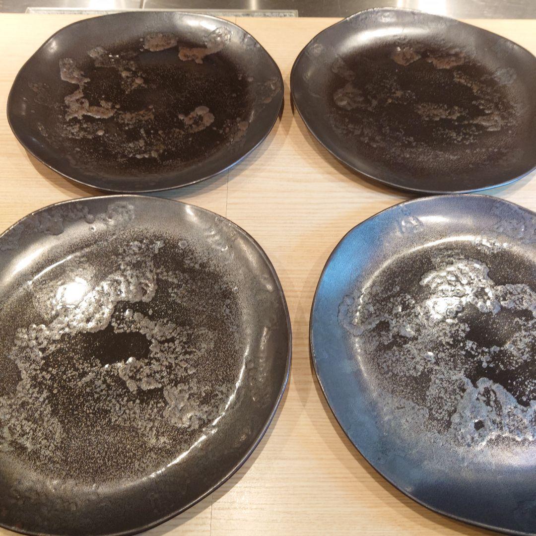 カマチ陶舗 　4枚セット　黒錆メインプレート