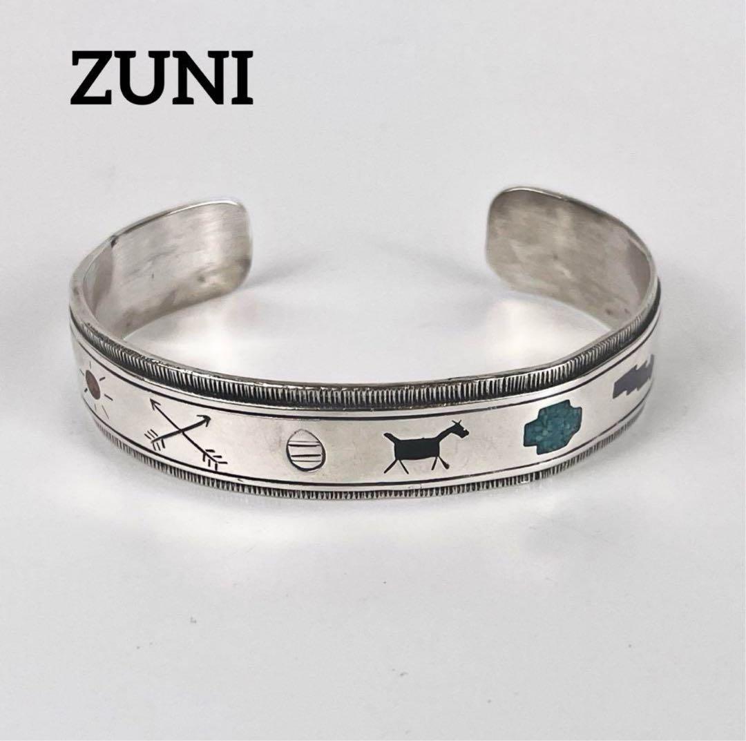 ZUNI ズニ インレイ モチーフ シルバーバングル 刻印あり シルバー925