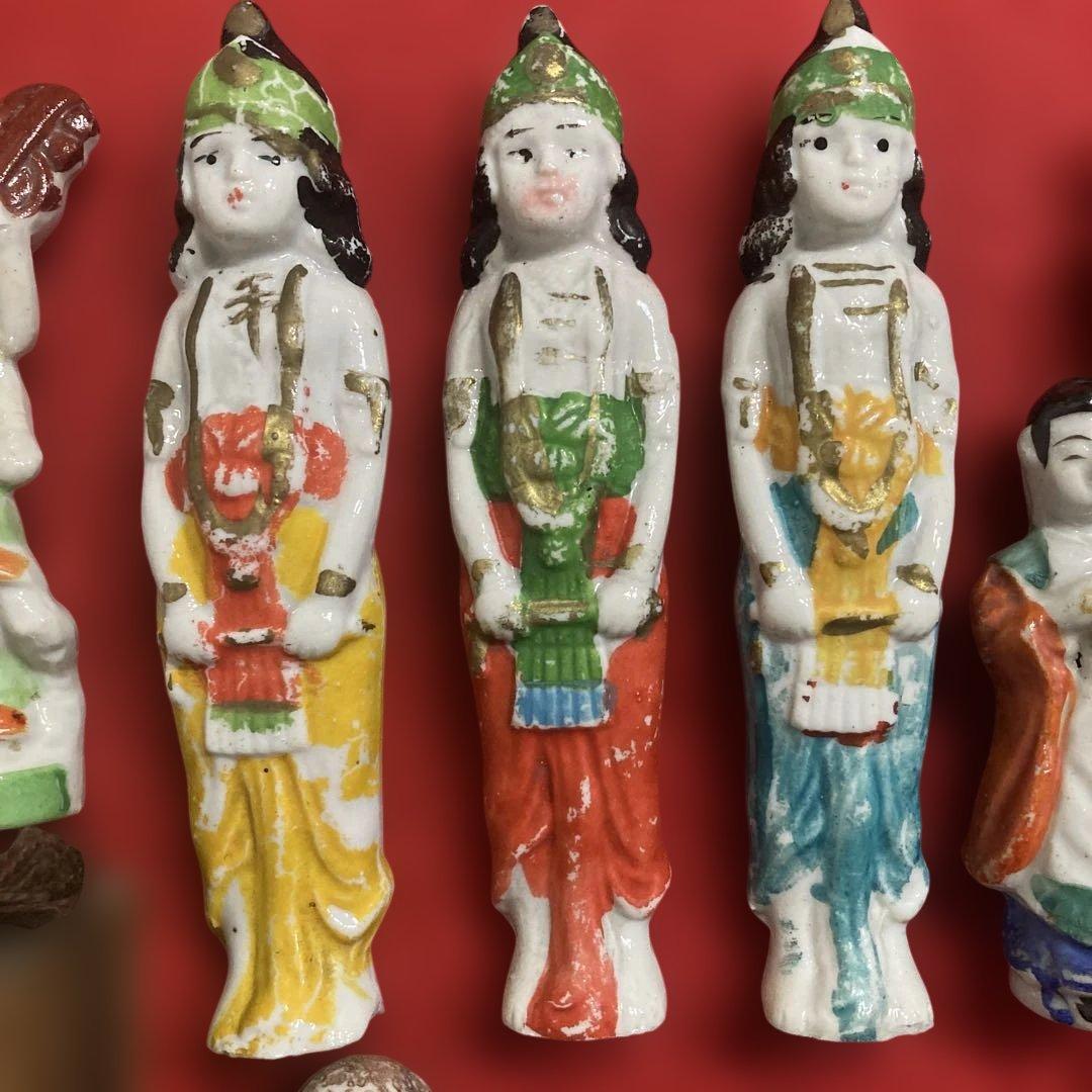 （珍）昭和レトロ　陶磁器製射的人形／観音像／日本人形等11体　　　　　（収集品）