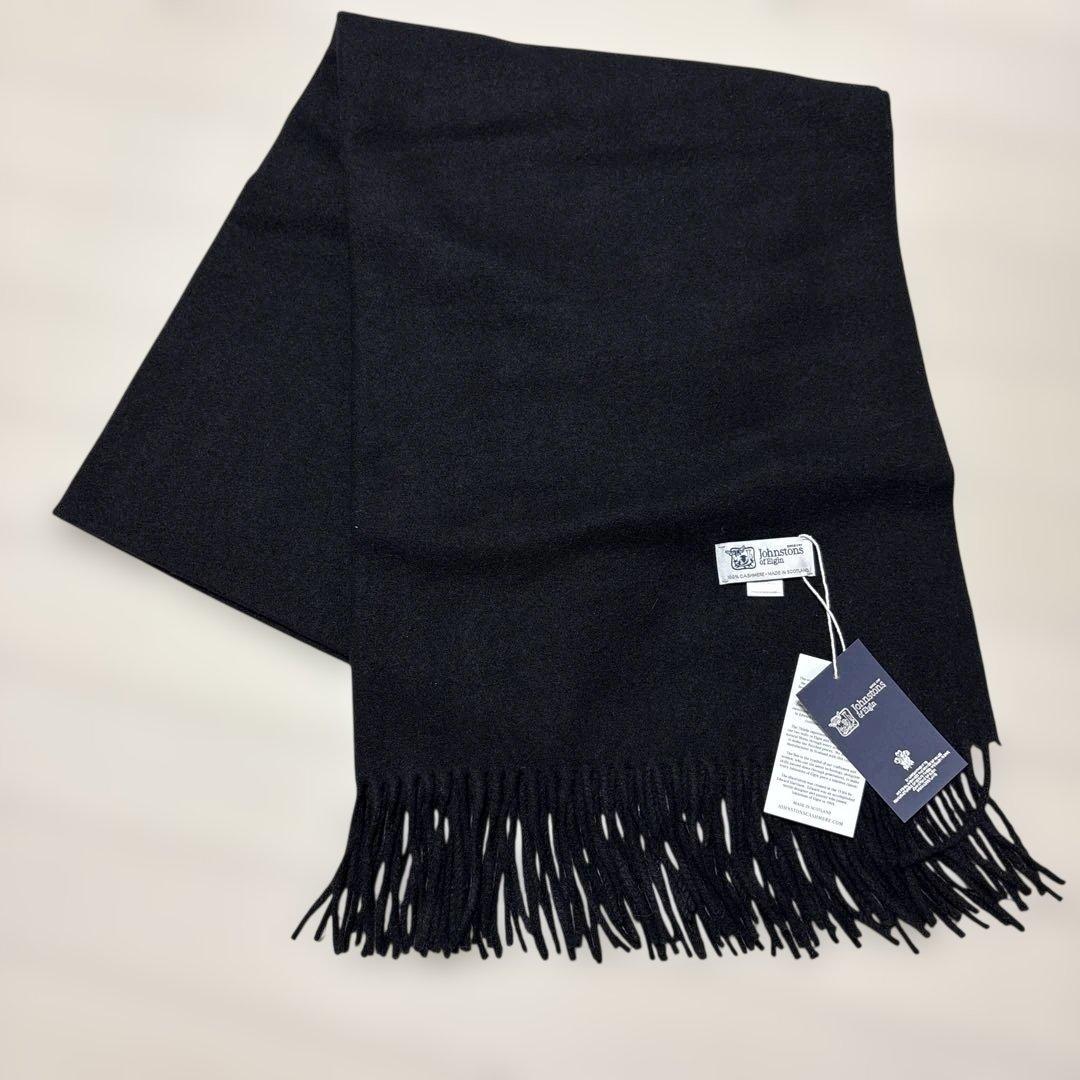 新品　ジョンストンズ　大判　カシミヤ　ストール　ブラック　無地