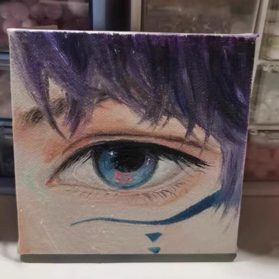 リアルな目の絵画 青紫