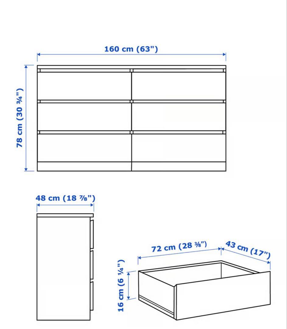 IKEA マルム　黒の木製チェスト 6引き出し