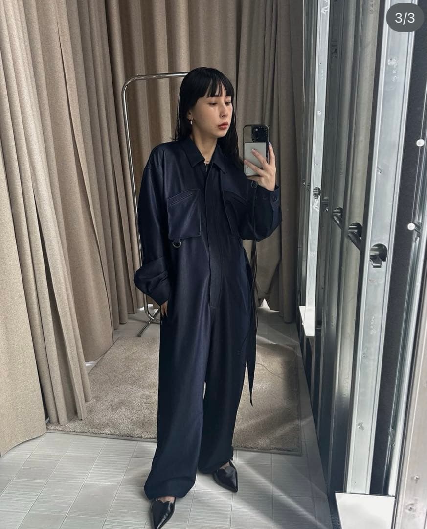 Ameri デニムライク オールインワン 【BLACK Sサイズ】