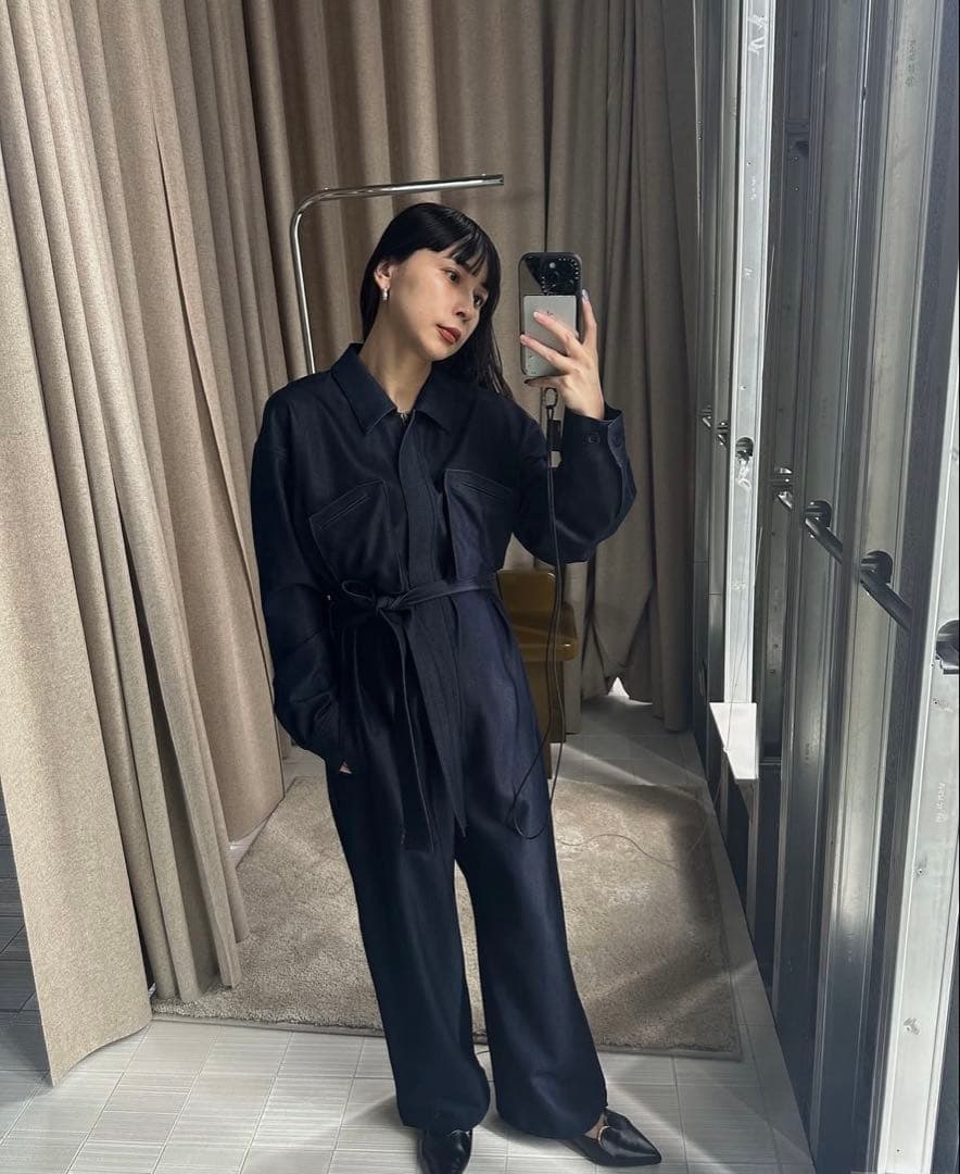 Ameri デニムライク オールインワン 【BLACK Sサイズ】