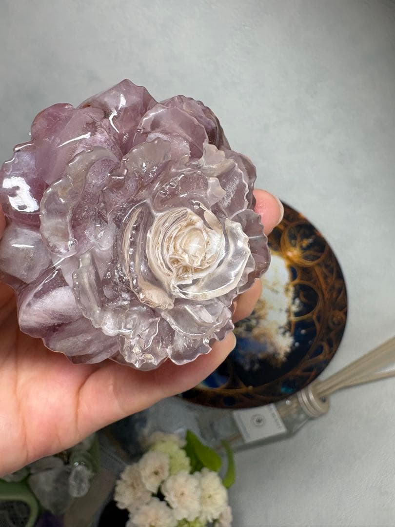 オルゴナイト フリルなバラ デザートローズ＆ ディープローズクォーツ