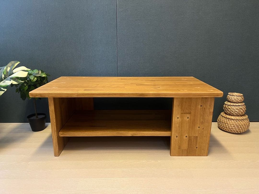 【送料無料】 ローテーブル 木組棚付き 90cm 45cm パイン エボニー