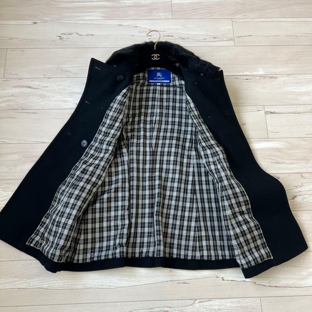バーバリーブルーレーベル　ロングコート　ダブル　チェック　ラビット　2way