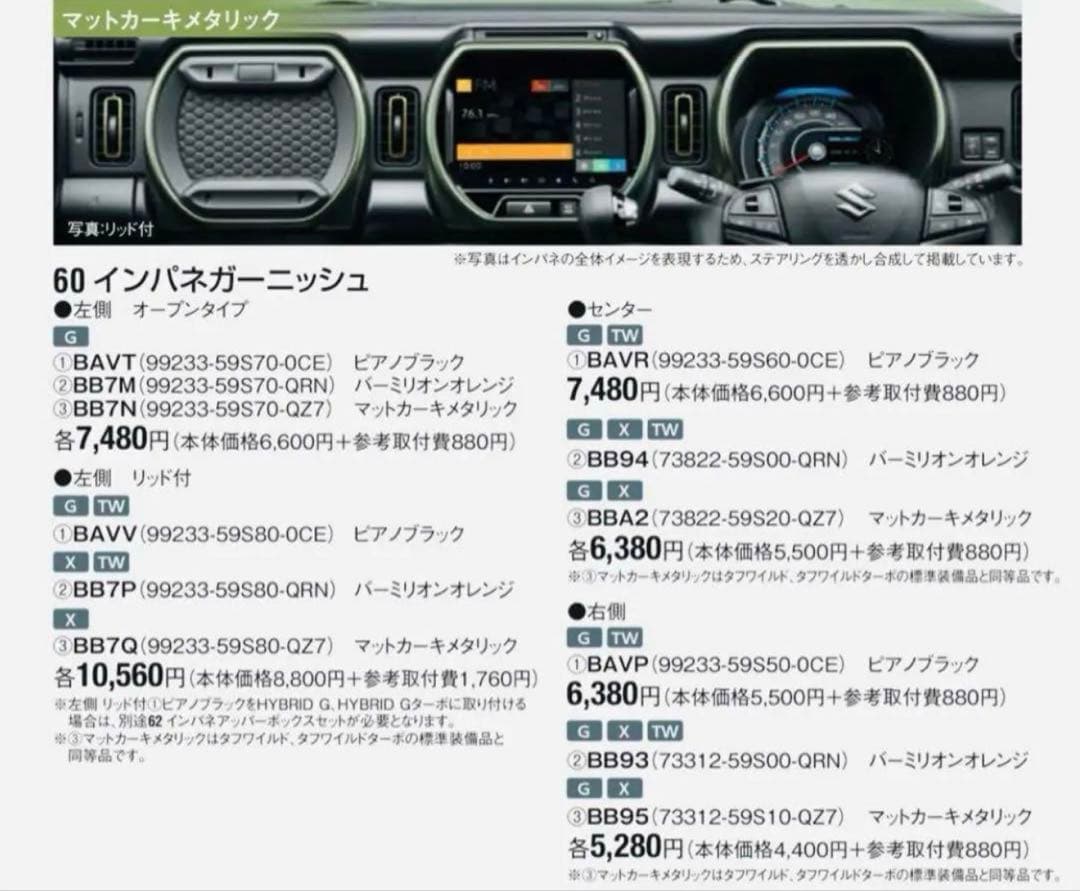 ハスラー純正　インパネガーニッシュ　セット　マットカーキメタリック