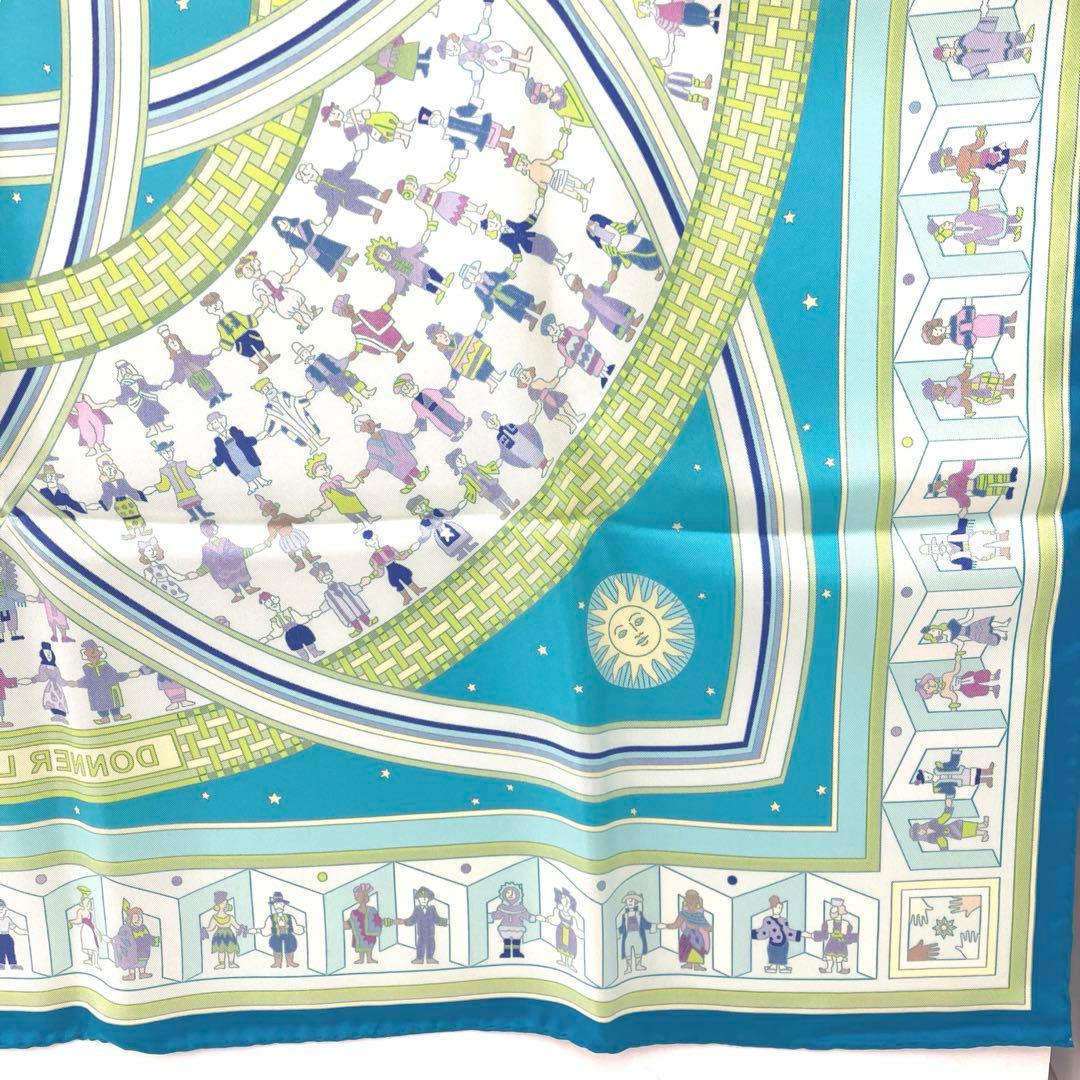 大人気☆エルメス☆スカーフ☆カレ90☆DONNER LA MAIN☆シルク☆青系