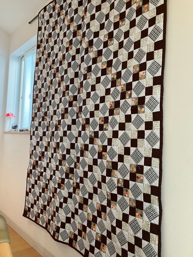 チェック柄x動物柄のパッチワークキルト