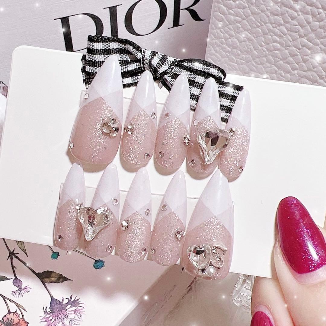 お急ぎ便A♥ ネイルチップ 量産型 韓国 フレンチネイル マグネット ちゅるん