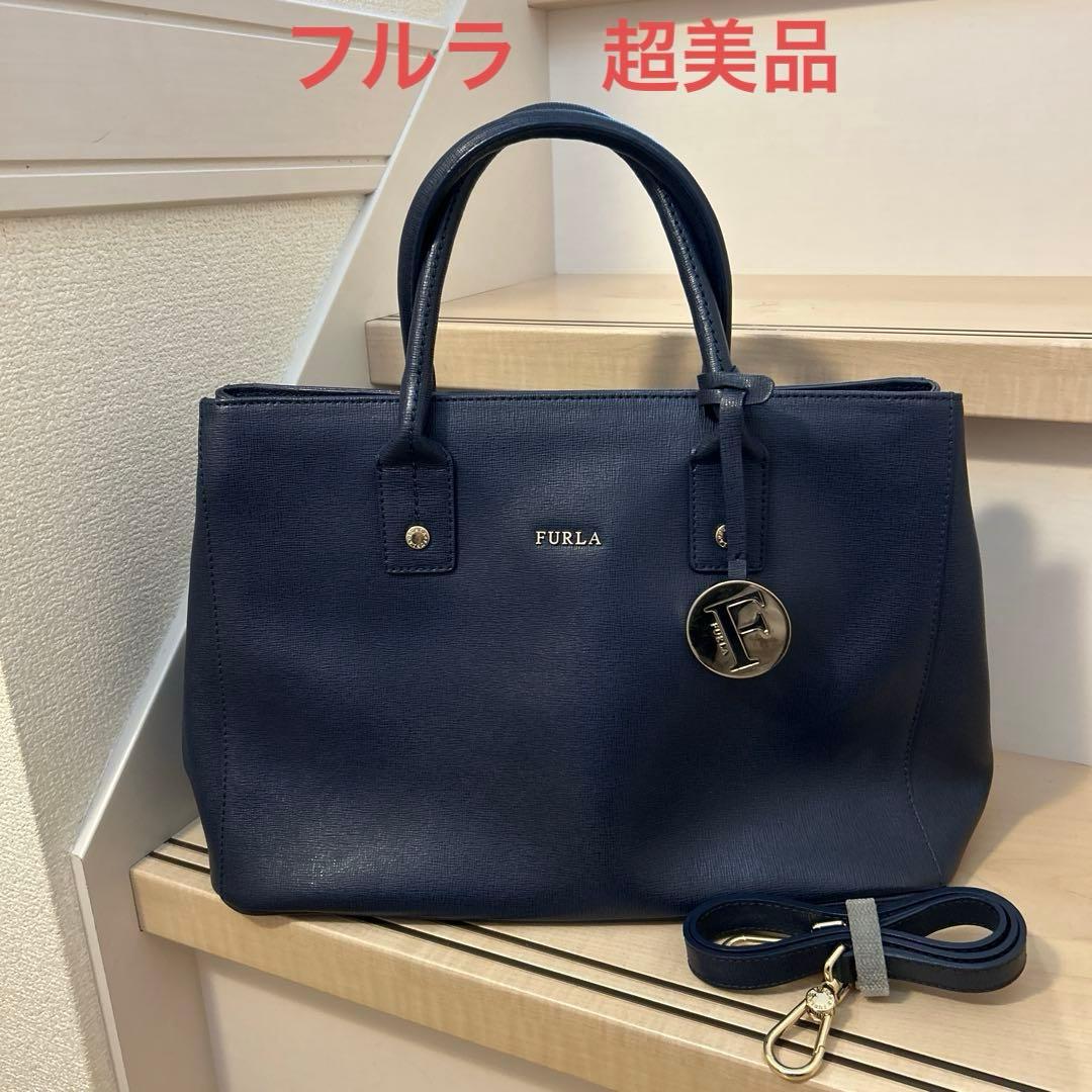 フルラ　超美品　トートバッグ　ショルダーバッグ　ネイビー　卒業式　卒園式　入学式