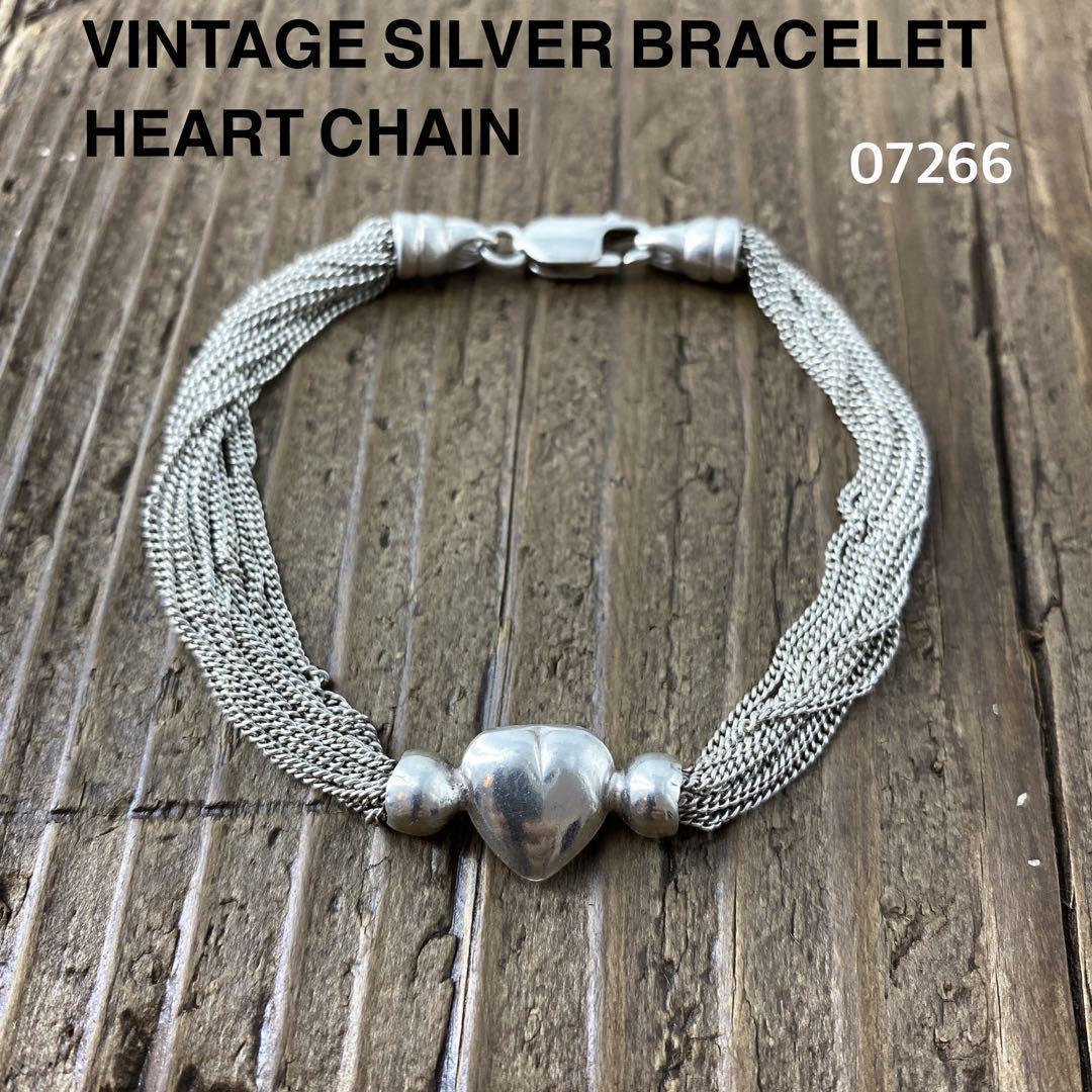 ヴィンテージ ハートチェーンブレスレット 925 シルバー アンティーク 1