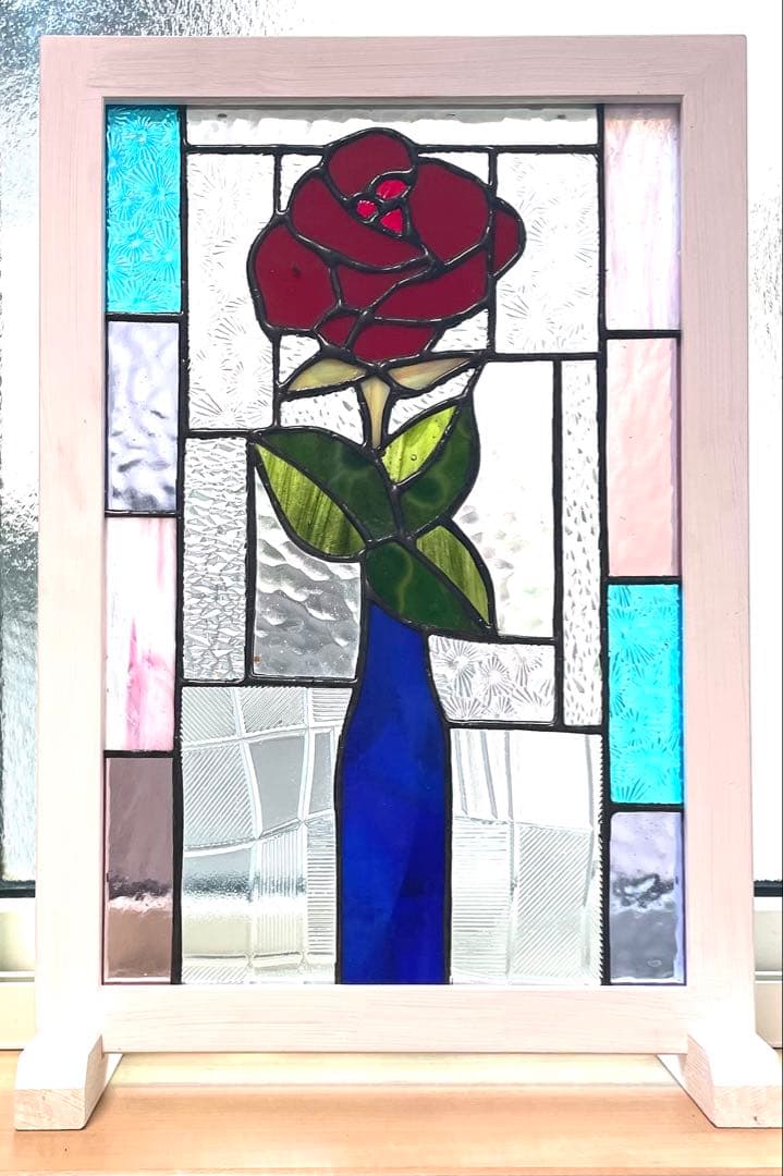 ステンドグラス　パネル【一輪の赤い薔薇】