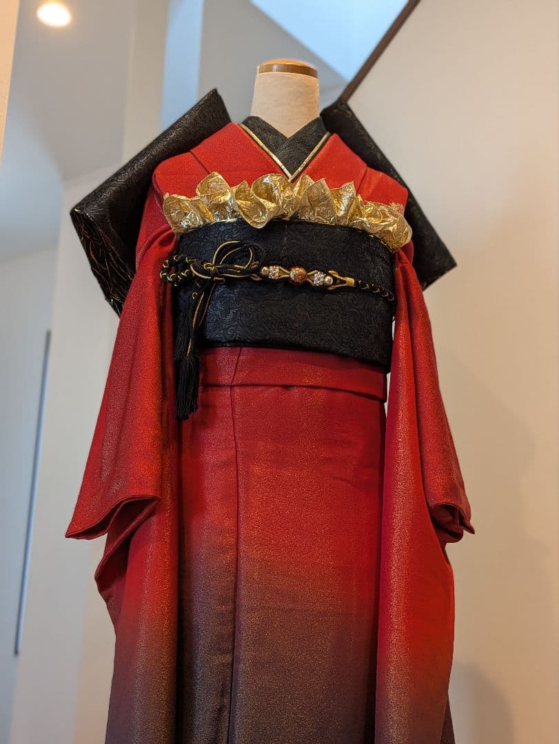 振袖フルセット 身丈165裄68.5 豪華振袖 金通し 赤 黒 逸品 成人式