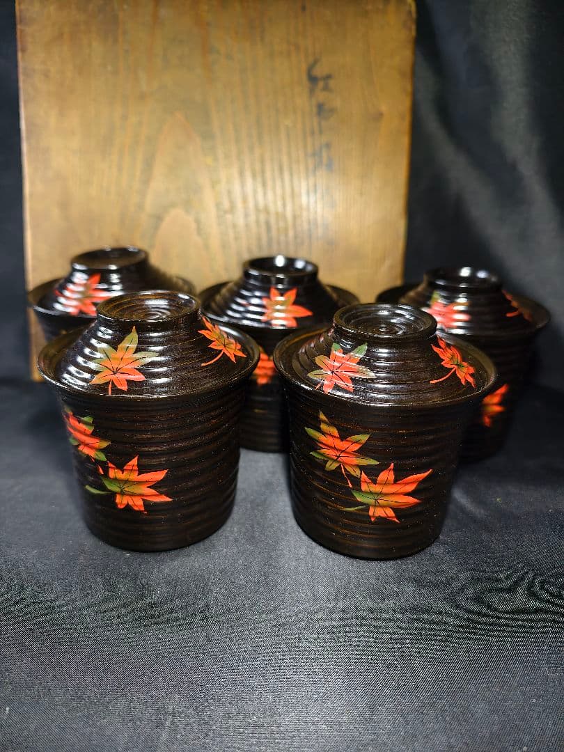 紅葉文吸い物椀 明治骨董 輪島塗 黒塗木製漆器 旧家蔵出し 蒐集家放出 時代物