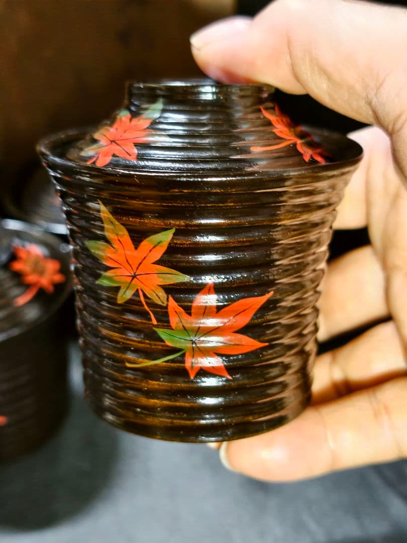 紅葉文吸い物椀 明治骨董 輪島塗 黒塗木製漆器 旧家蔵出し 蒐集家放出 時代物