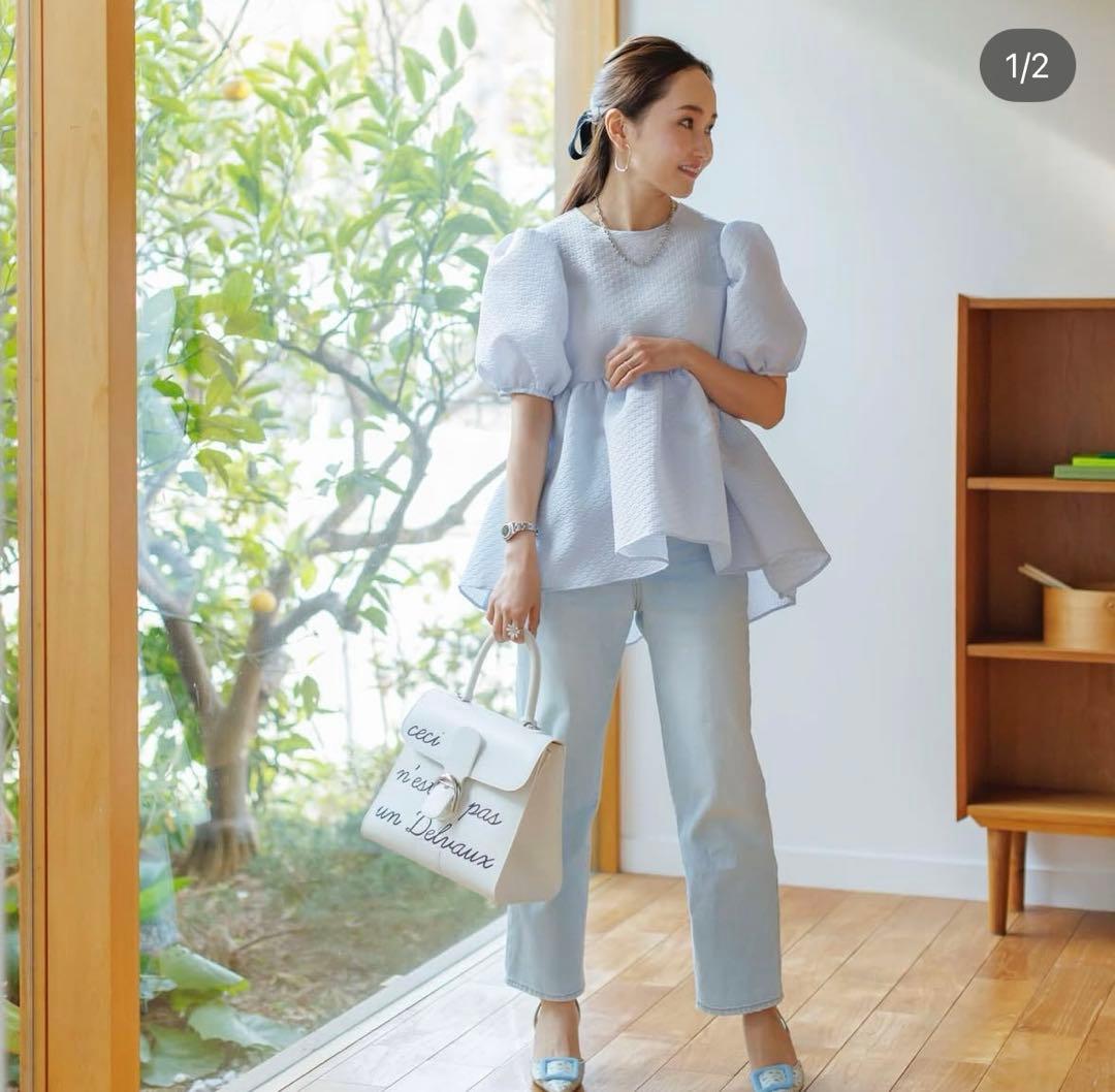 bluelea ジャカードブラウス sax