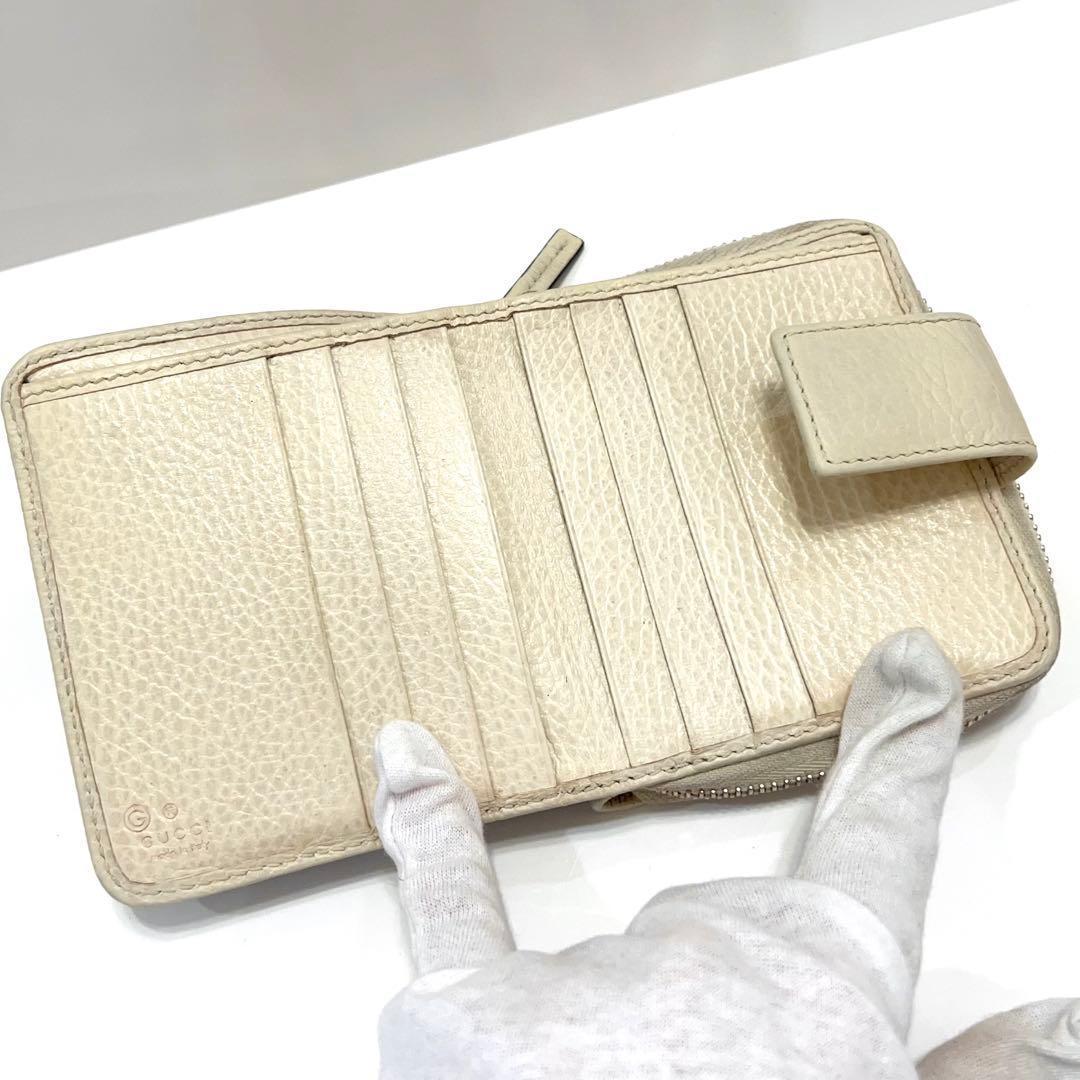 グッチ 折り財布 GGキャンバス GG柄 ラウンドファスナー コンパクト 白