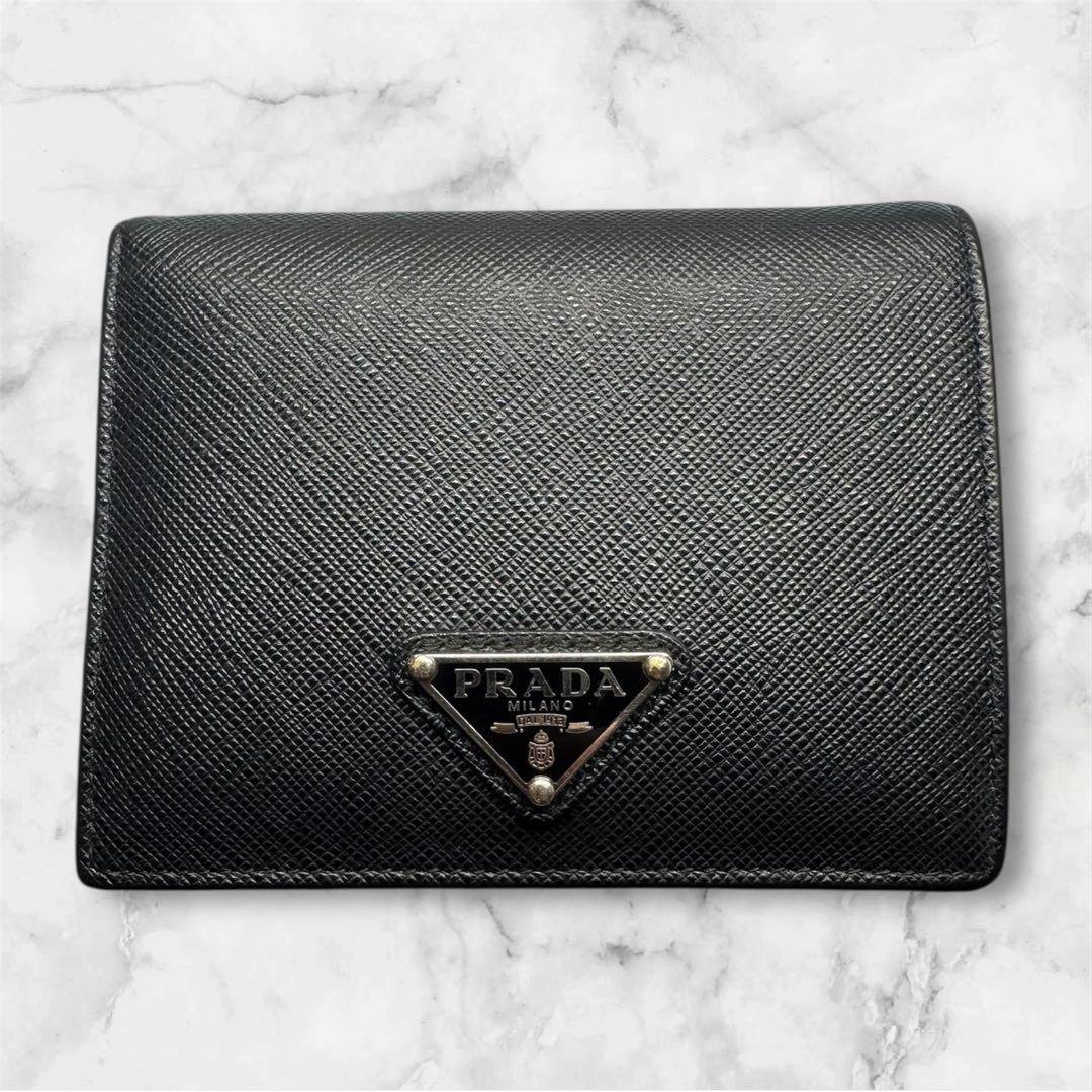 美品 PRADA 二つ折り財布 1MV204サフィアーノ レザー トライアングル