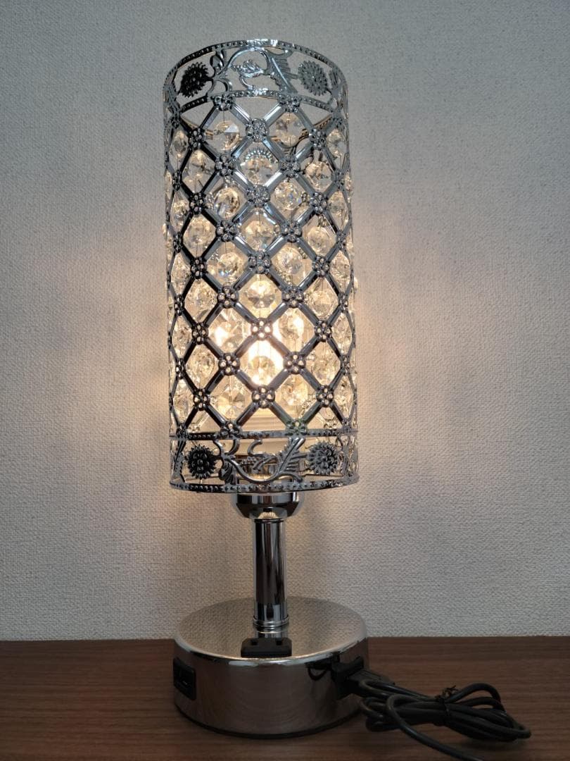 クリスタルテーブルランプ モダン タッチ調光 USB充電ポート付き