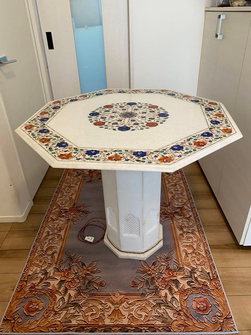 希少レアインド　タージマハール・アグラ地方　直輸入　大理石テーブル　送料込　特価