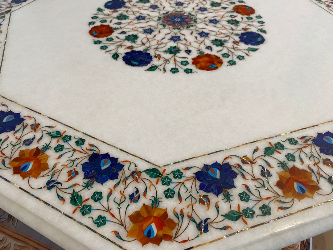 希少レアインド　タージマハール・アグラ地方　直輸入　大理石テーブル　送料込　特価