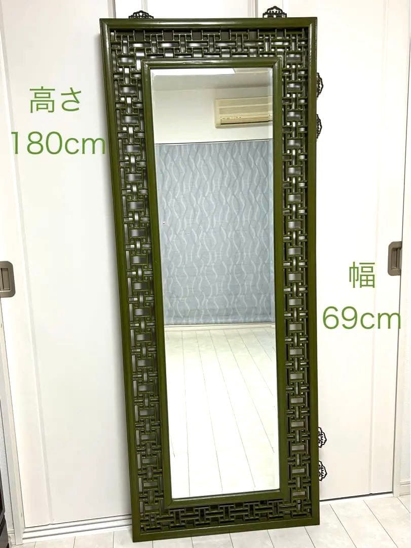 中国アンティーク　ビンテージ　姿見　 大型スタンドミラー　壁掛けミラー