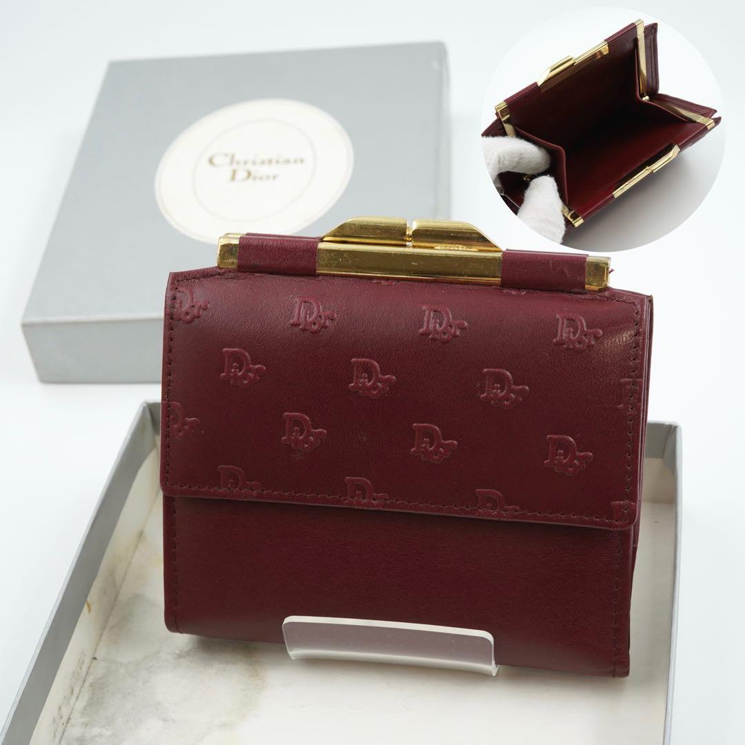 ✨極美品・箱付き✨　DIOR ディオール　二つ折り　がま口　エンボスロゴ　レザー